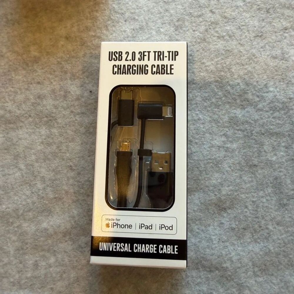 USB 2.0 3ft tri tip charging cable